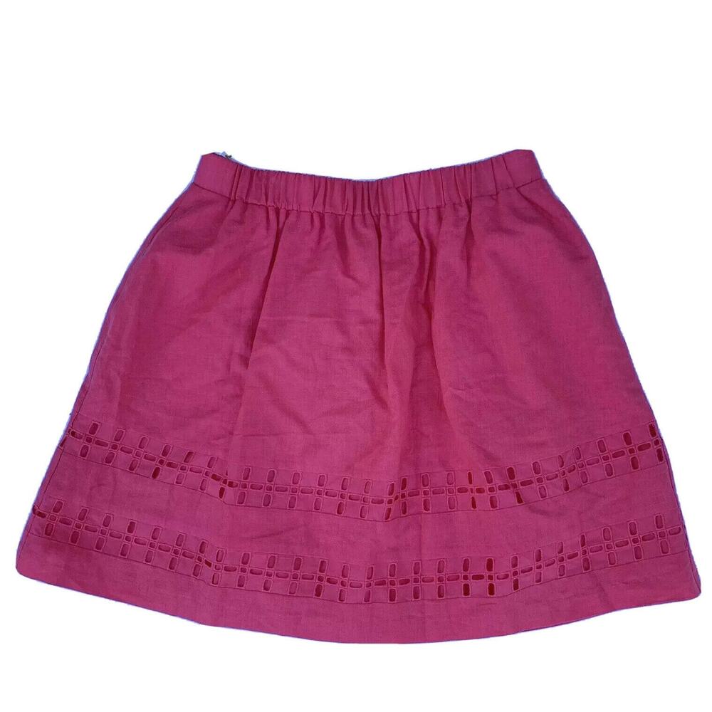 Crown & Ivy women coral reef Cut Out Eyelet Linen Elastic Waist Mini Skirt Sz 6
